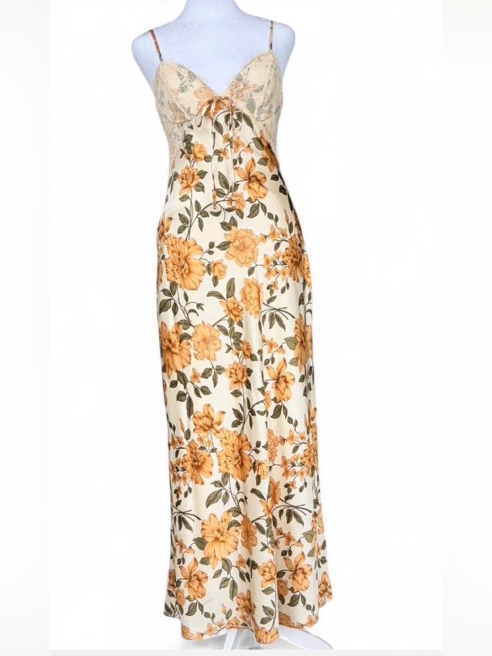 Floral Cream Maxi Skirt with Yellow Blossom Print